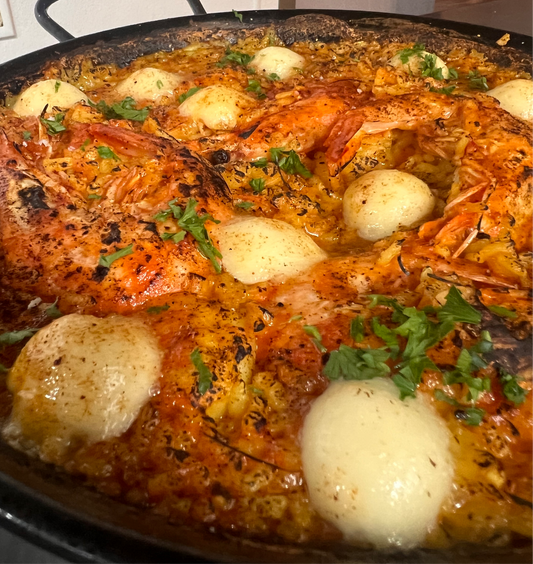 (Keep the Paella Pan) Serves TWO - Paella de Camarón [Shrimp]  | Saffron Broth | Traditional Aiolo