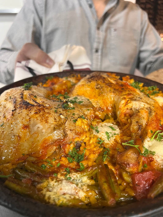 (Keep the Paella Pan) Serves TWO - Paella de Pollo de Corral [Free Range Chicken] | Saffron | | Chorizo | Green Beans | Traditional Aioli