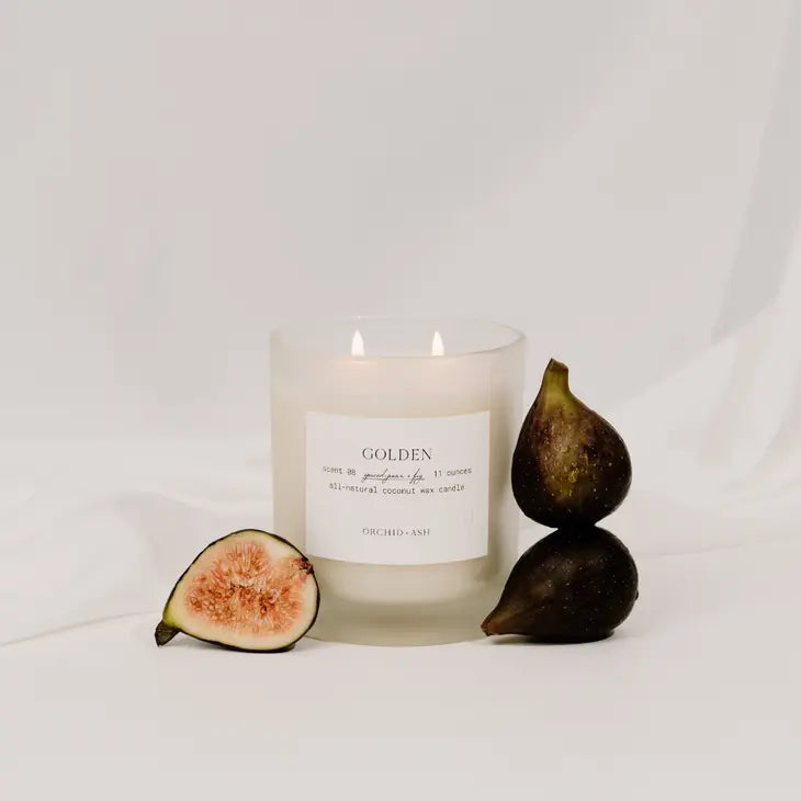 Spiced Pear + Fig wax candle -GOLDEN- Orchid + Ash