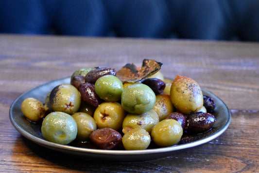 Marinated Spanish olives al fuego
